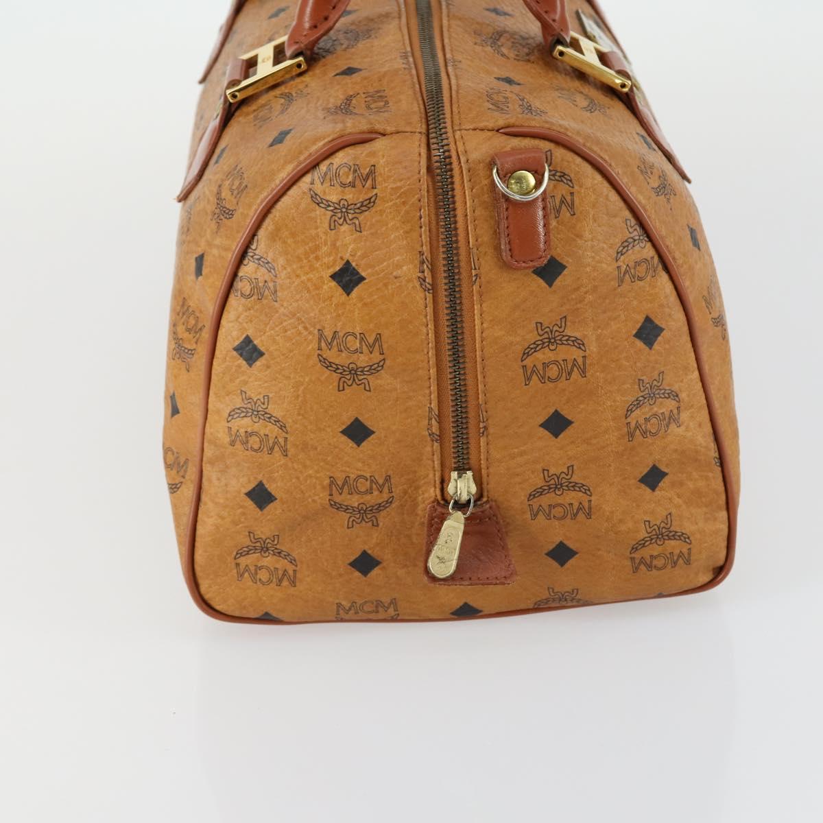 MCM Logogram Vicetos Boston Bag PVC Leather Brown Gold Auth 153049