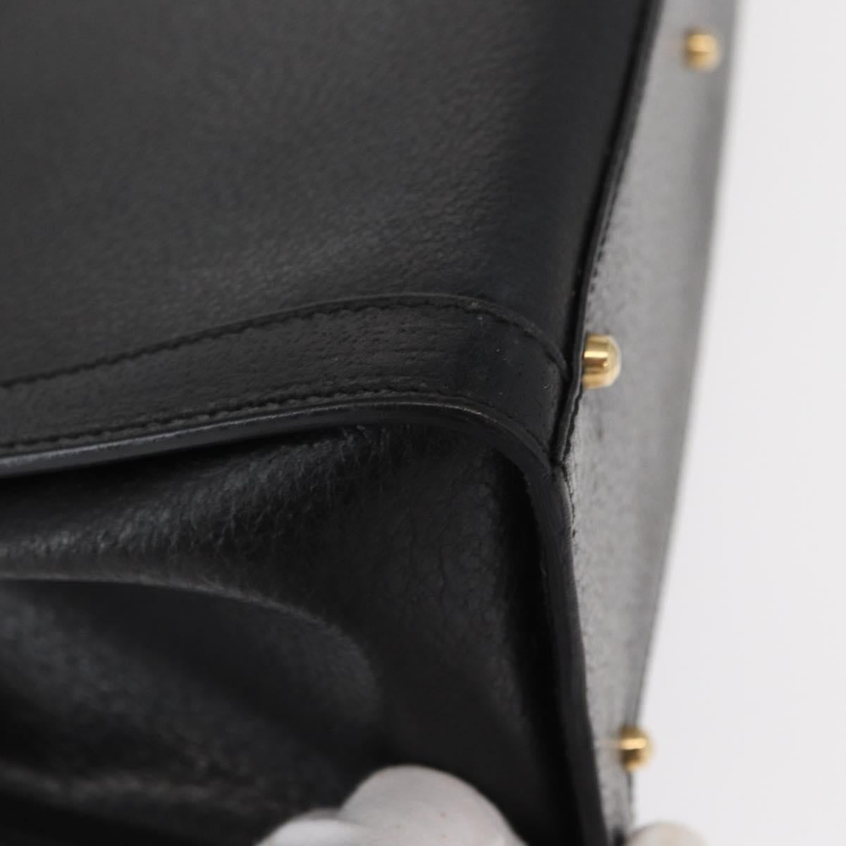 GUCCI Bamboo Tote Bag Leather Black Gold Auth 153050