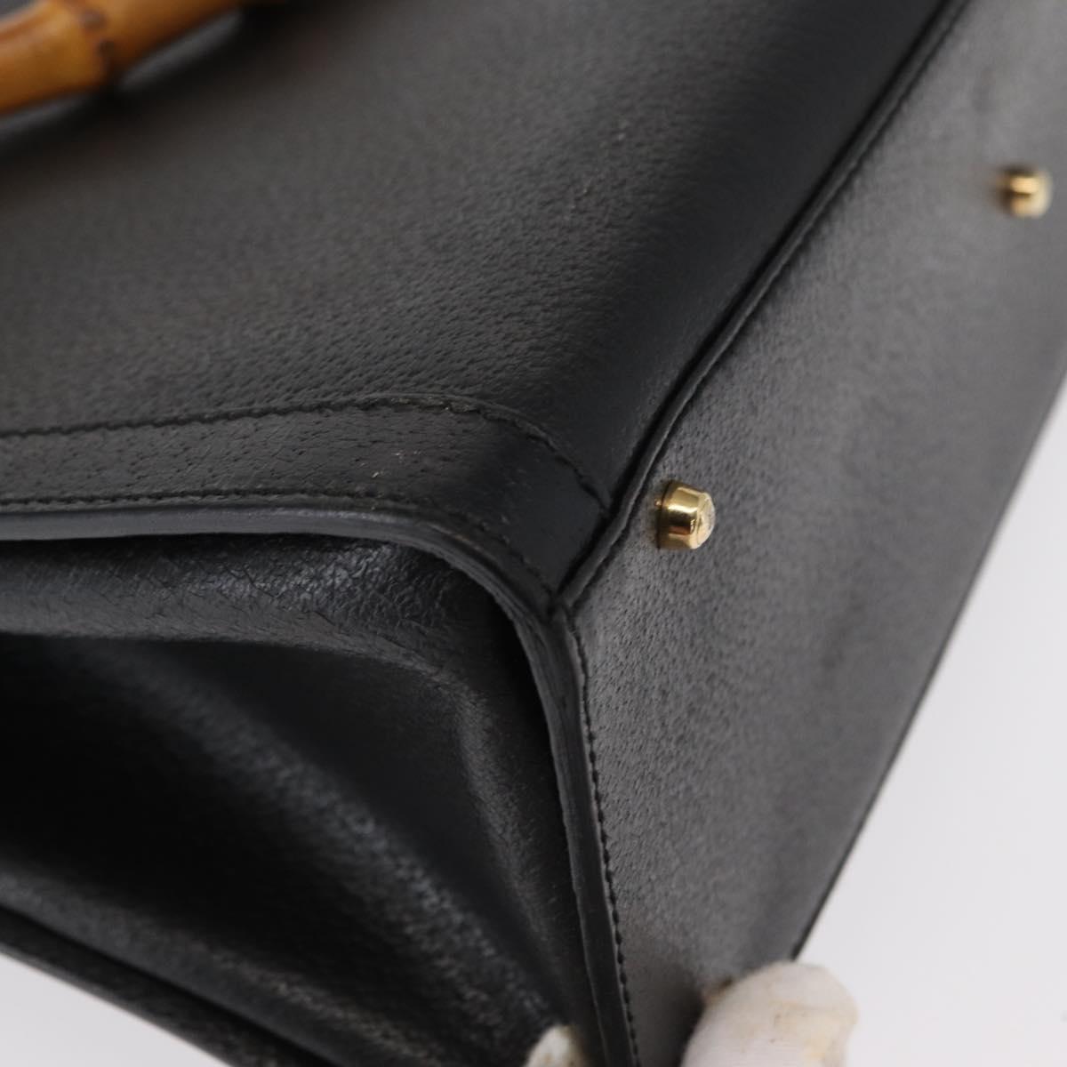 GUCCI Bamboo Tote Bag Leather Black Gold Auth 153050