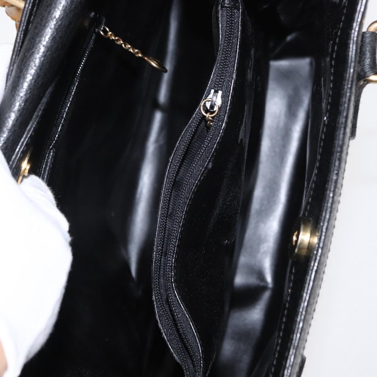 GUCCI Bamboo Tote Bag Leather Black Gold Auth 153050