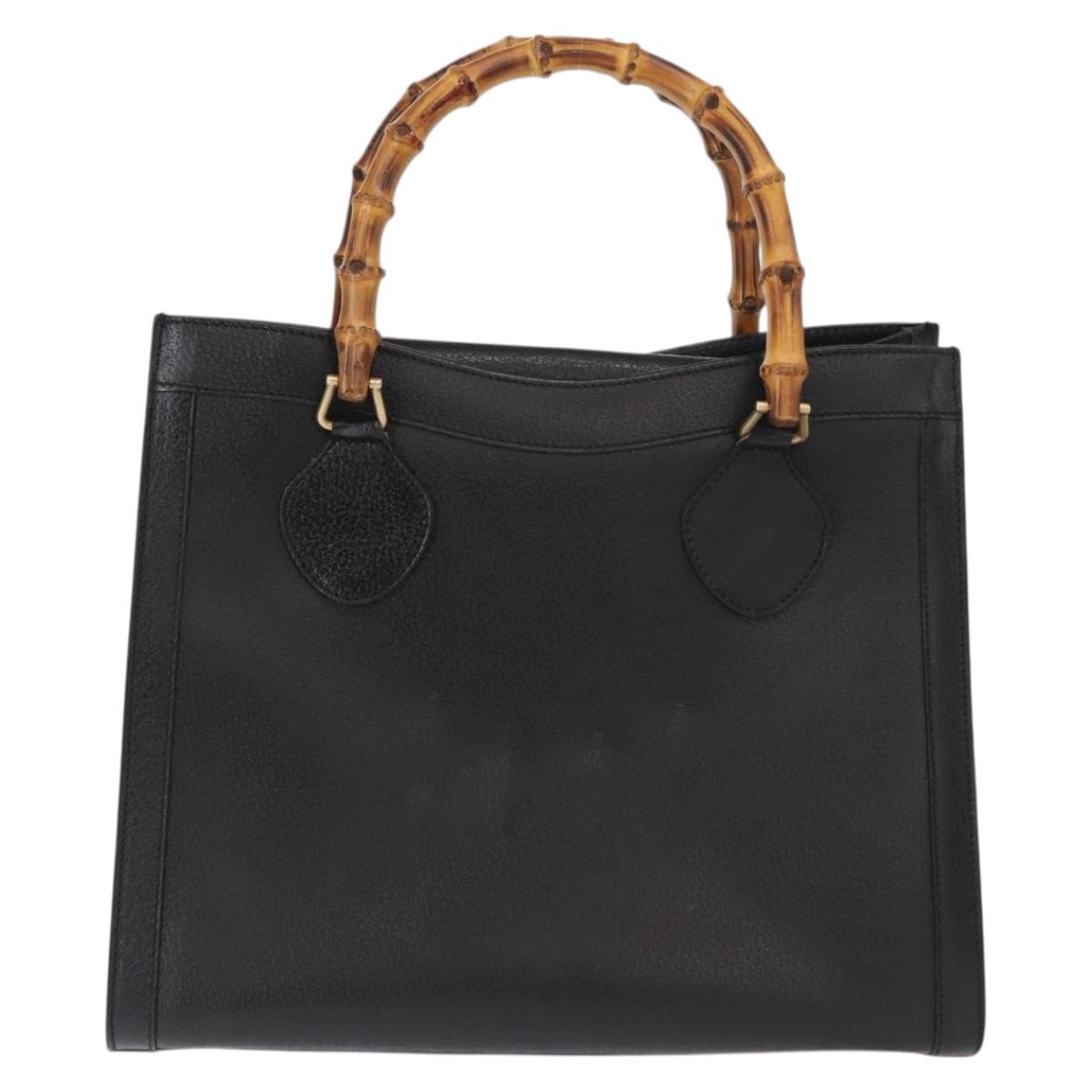 GUCCI Bamboo Tote Bag Leather Black Gold Auth 153050