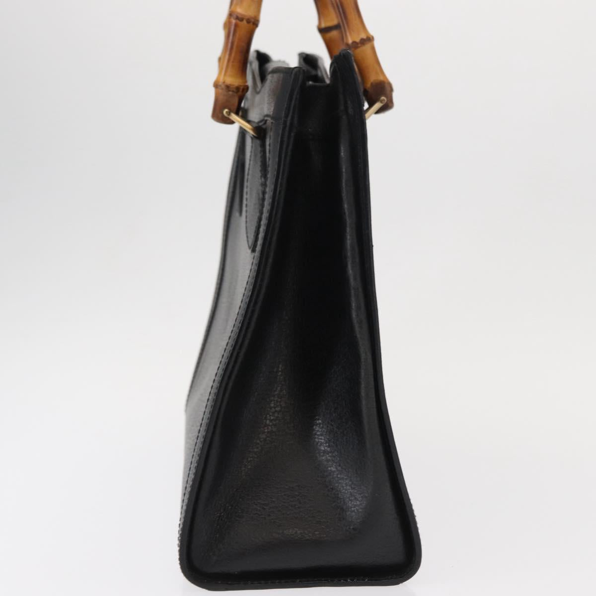 GUCCI Bamboo Tote Bag Leather Black Gold Auth 153050