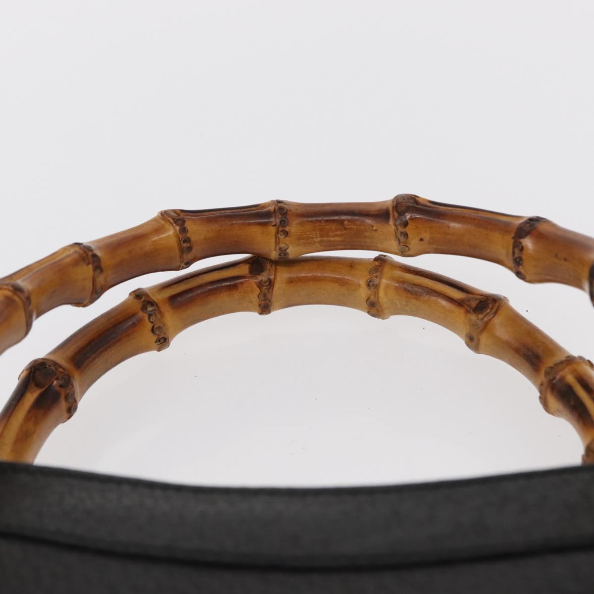 GUCCI Bamboo Tote Bag Leather Black Gold Auth 153050