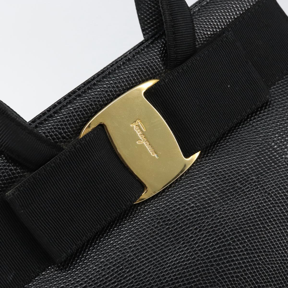Salvatore Ferragamo Vala Hand Bag Leather Black Gold Auth 153051