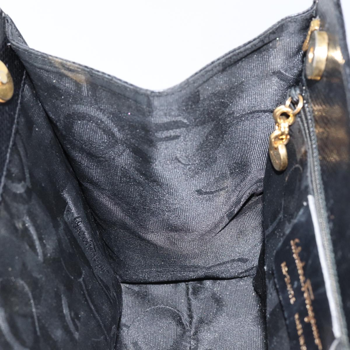 Salvatore Ferragamo Vala Hand Bag Leather Black Gold Auth 153051