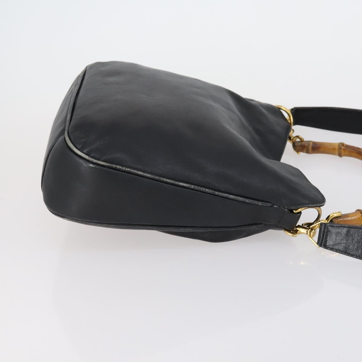 GUCCI Bamboo Shoulder Bag Leather 2way Black Gold 001 1638 Auth 153053