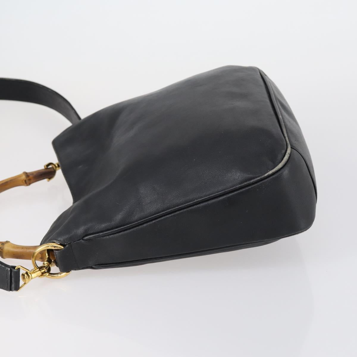 GUCCI Bamboo Shoulder Bag Leather 2way Black Gold 001 1638 Auth 153053