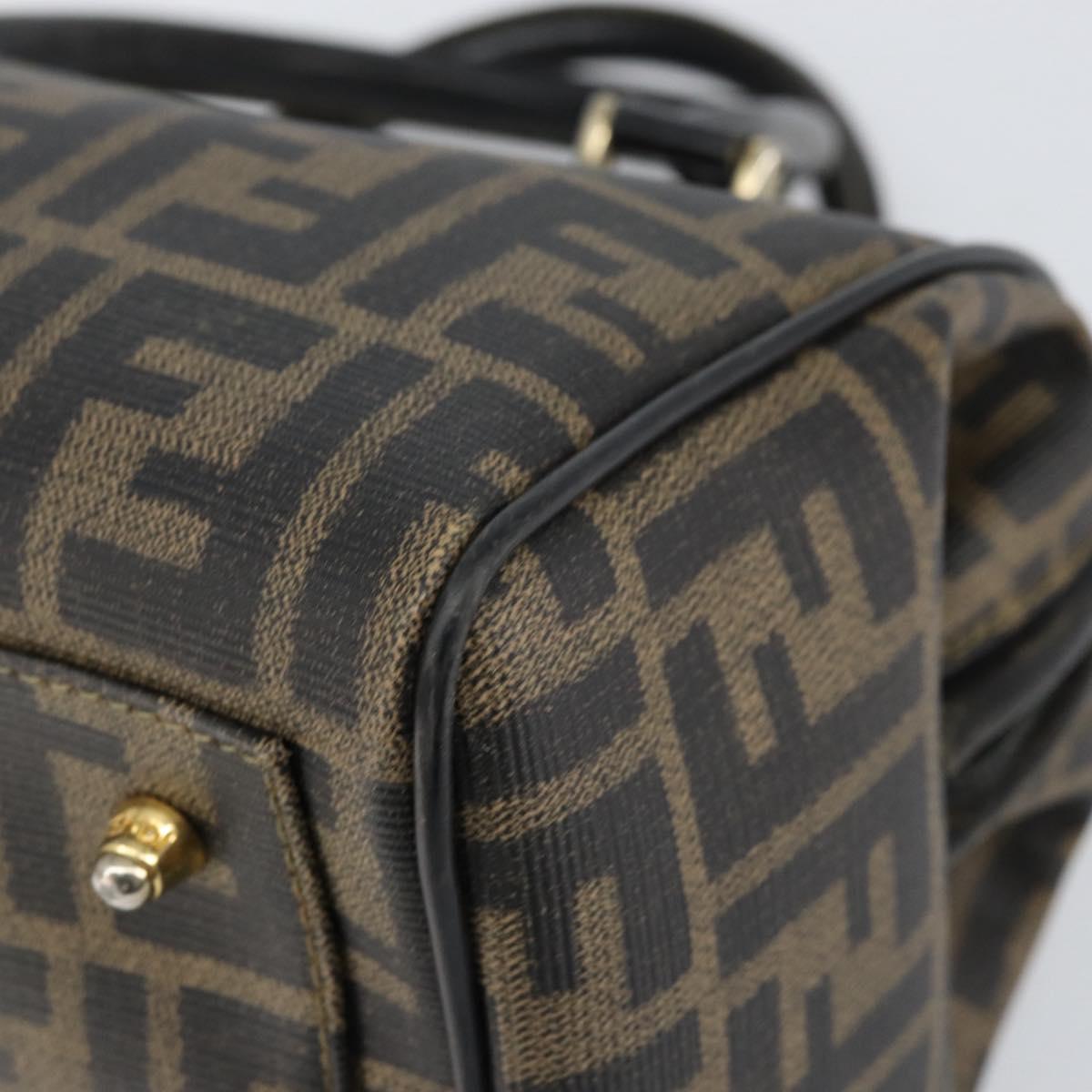 FENDI Zucca Canvas Hand Bag Black Brown Auth 153055