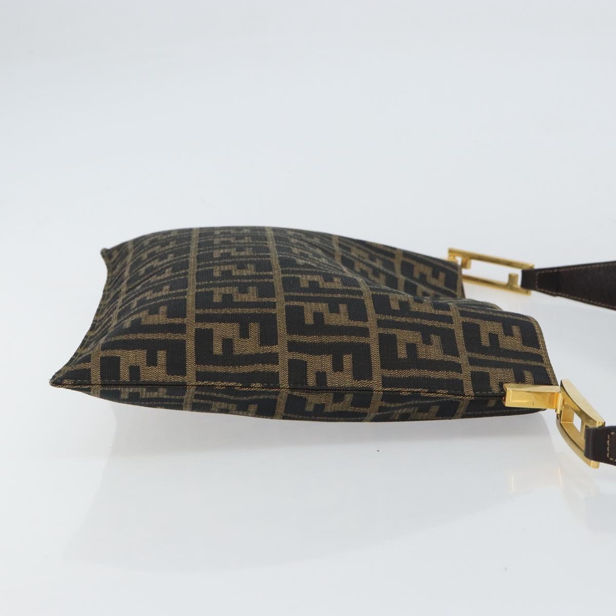 FENDI Zucca Canvas Shoulder Bag Black Brown gold Auth 153056