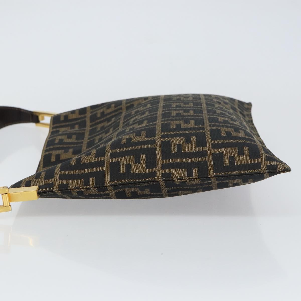 FENDI Zucca Canvas Shoulder Bag Black Brown gold Auth 153056
