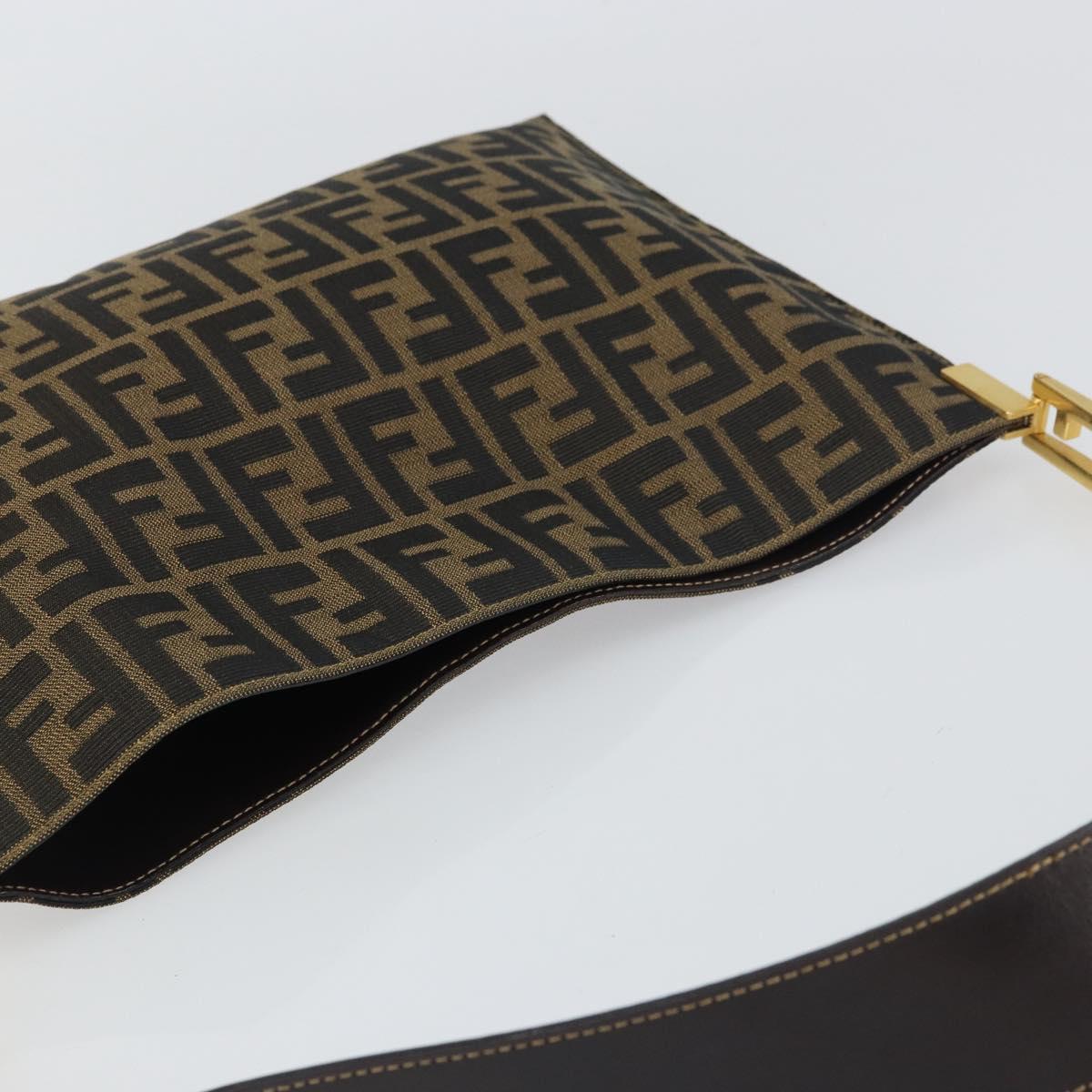FENDI Zucca Canvas Shoulder Bag Black Brown gold Auth 153056