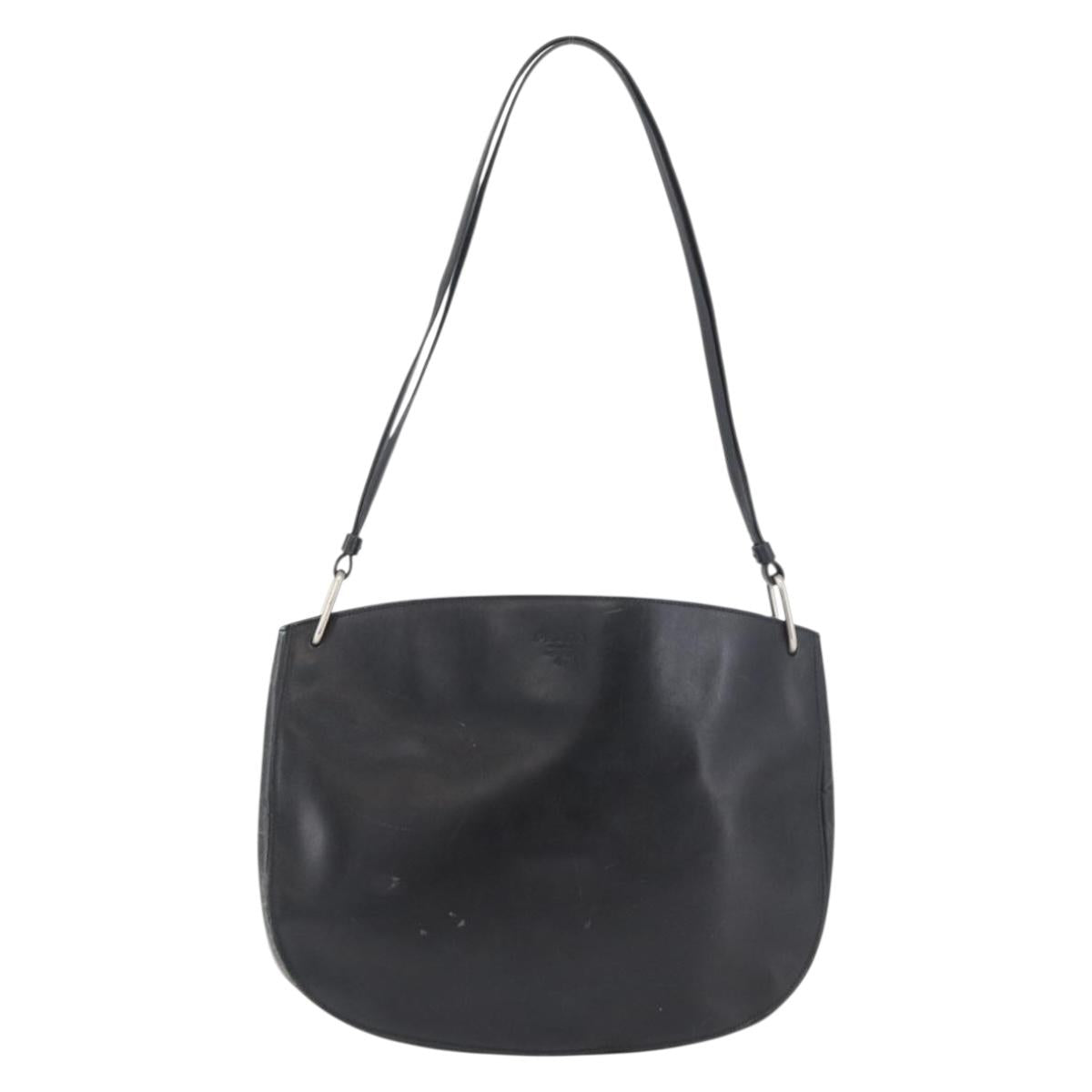 PRADA Shoulder Bag Leather Black Silver Auth 153057