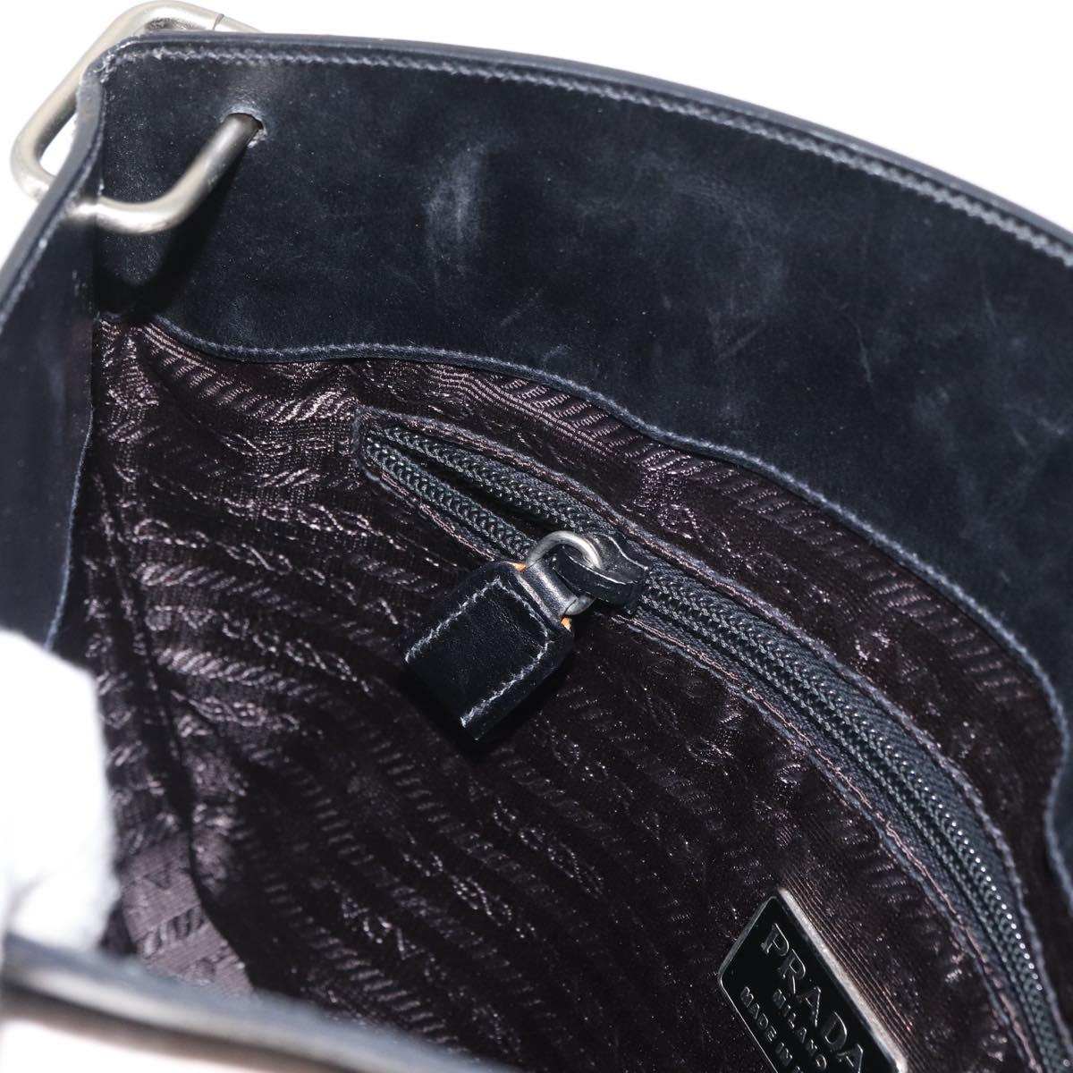 PRADA Shoulder Bag Leather Black Silver Auth 153057