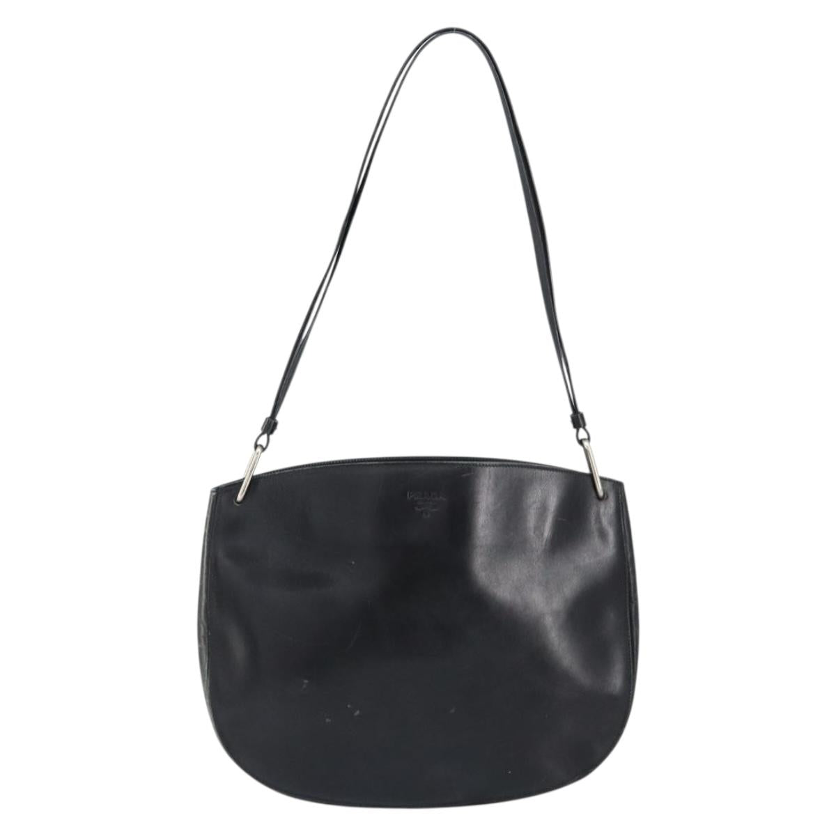 PRADA Shoulder Bag Leather Black Silver Auth 153057