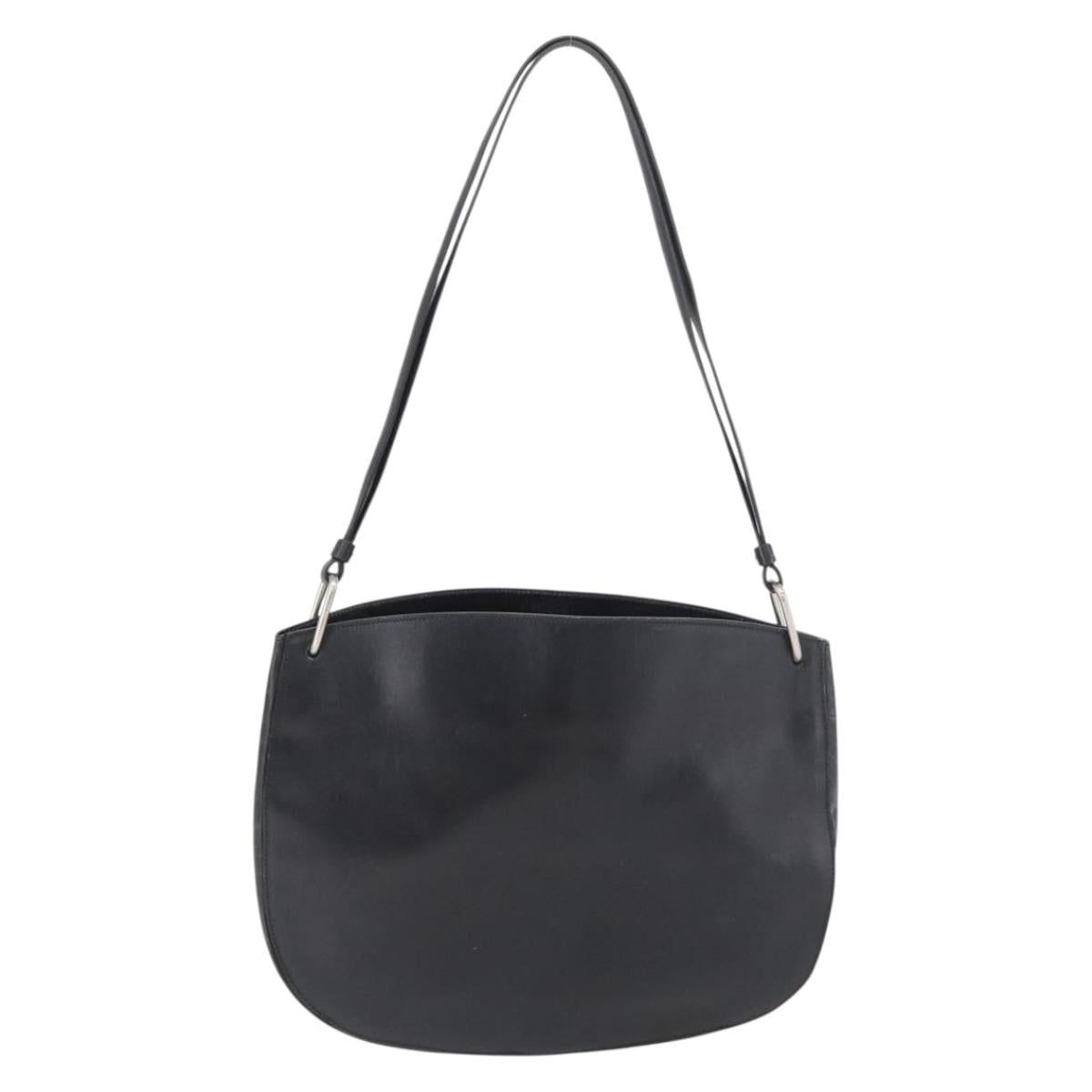 PRADA Shoulder Bag Leather Black Silver Auth 153057