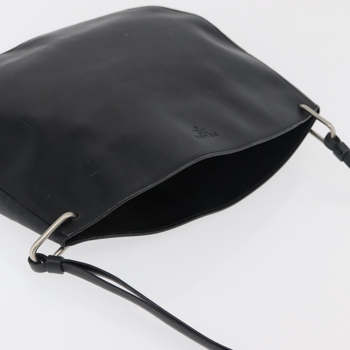 PRADA Shoulder Bag Leather Black Silver Auth 153057