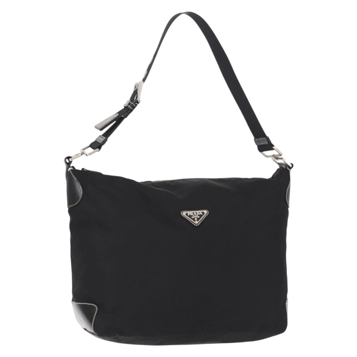 PRADA Shoulder Bag Nylon Black Silver Auth 153058