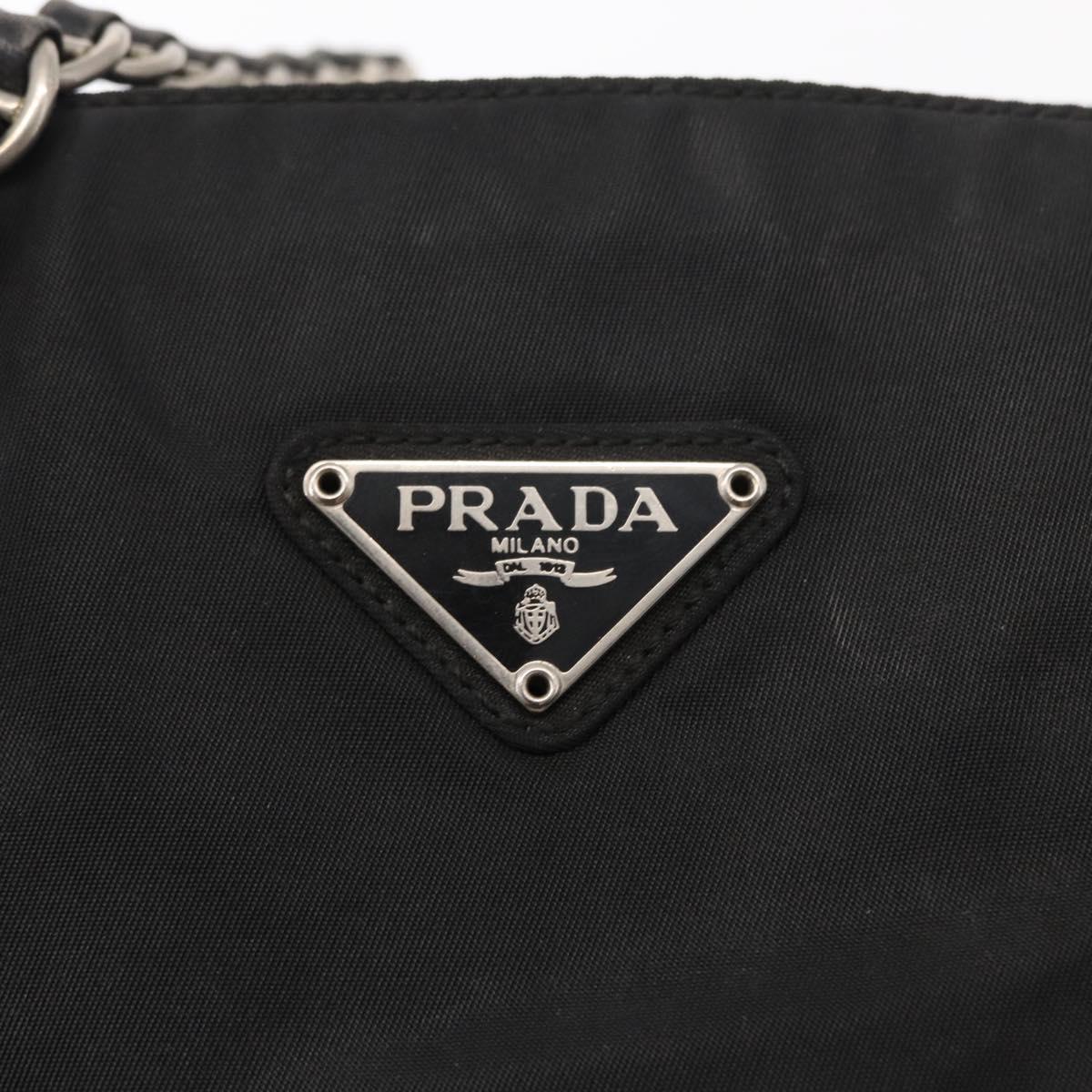 PRADA Chain Shoulder Bag Nylon Black Silver Auth 153059