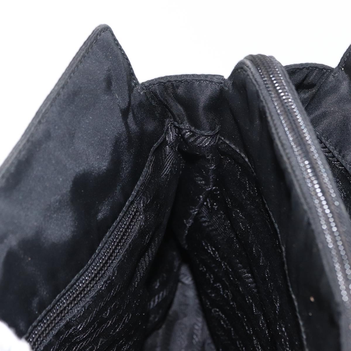 PRADA Chain Shoulder Bag Nylon Black Silver Auth 153059