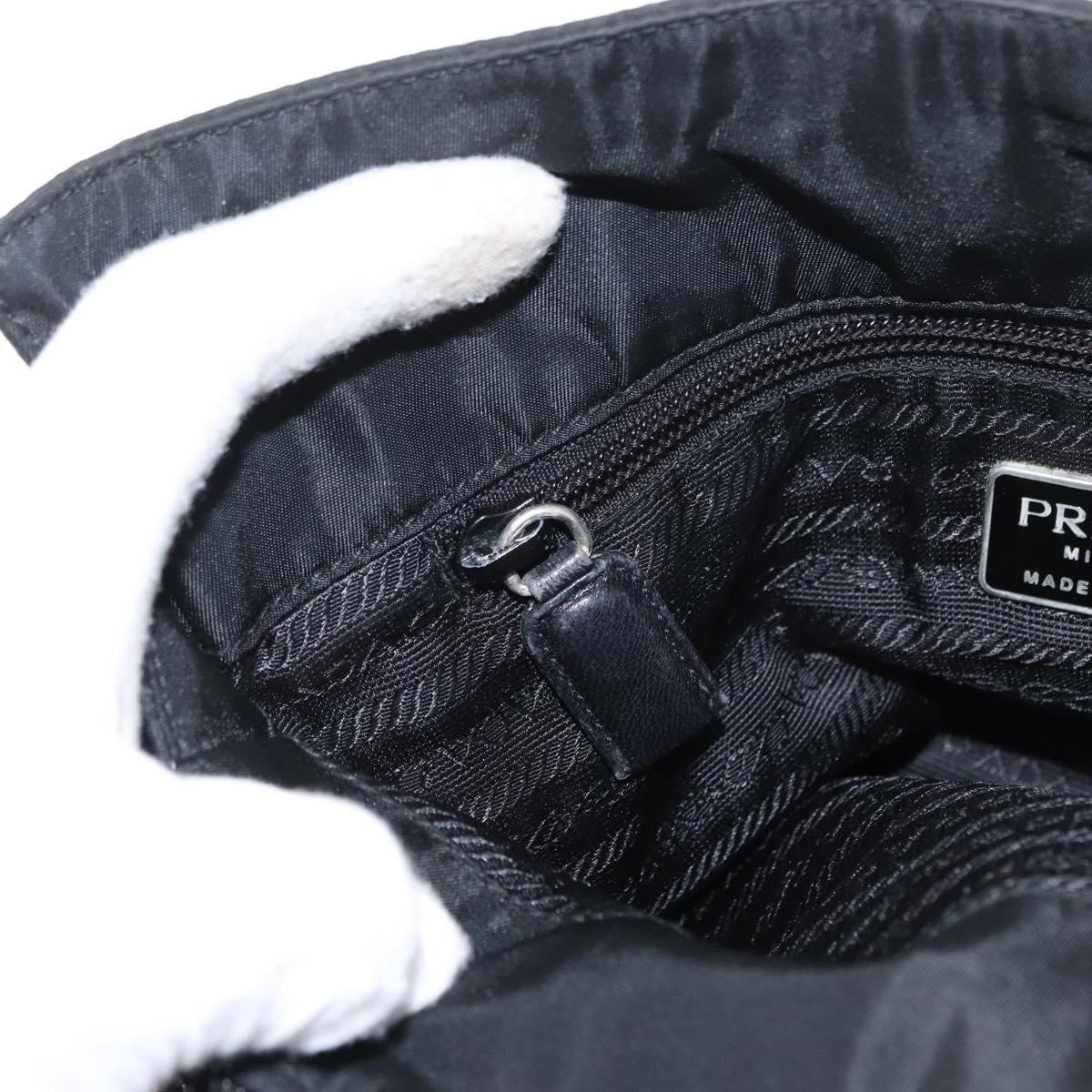 PRADA Chain Shoulder Bag Nylon Black Silver Auth 153059