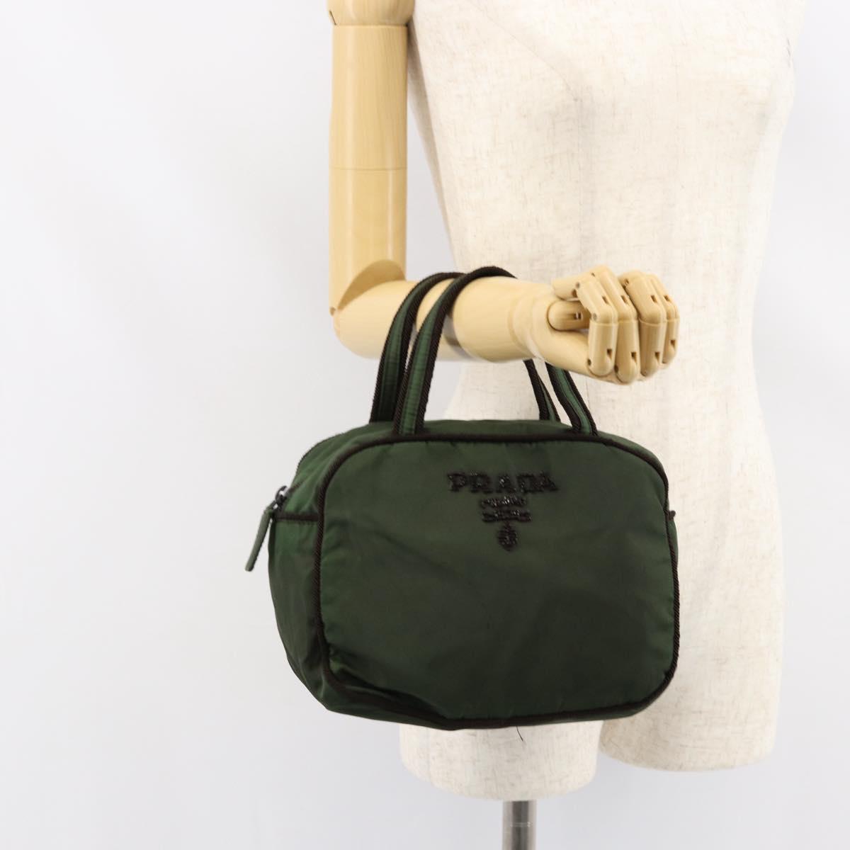 PRADA Hand Bag Nylon Green Auth 153060