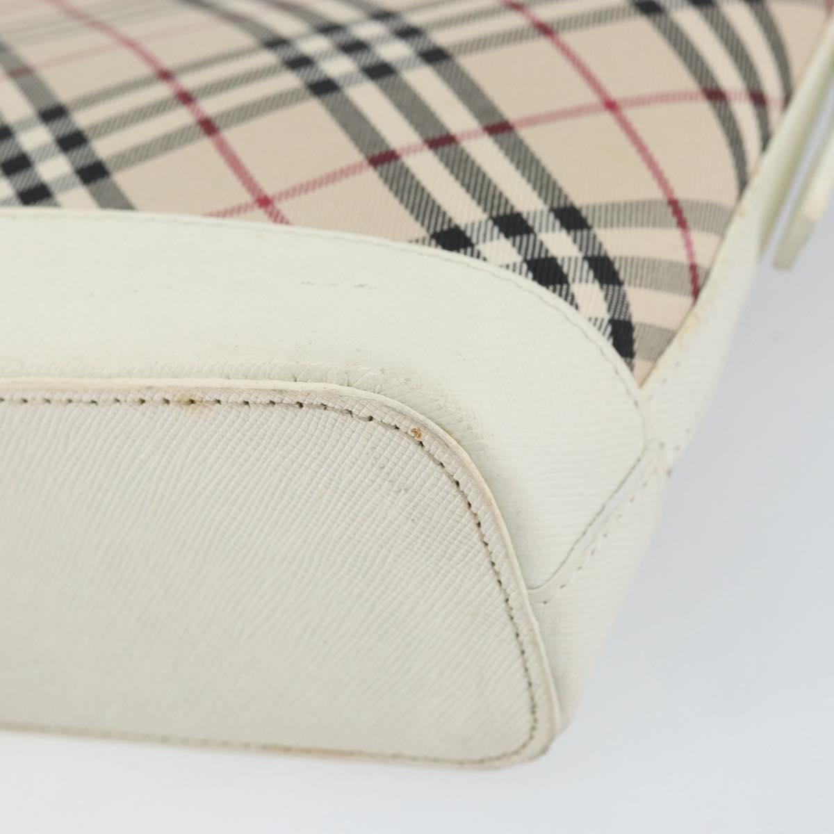BURBERRY Nova Check Shoulder Bag Canvas White Silver Auth 153062