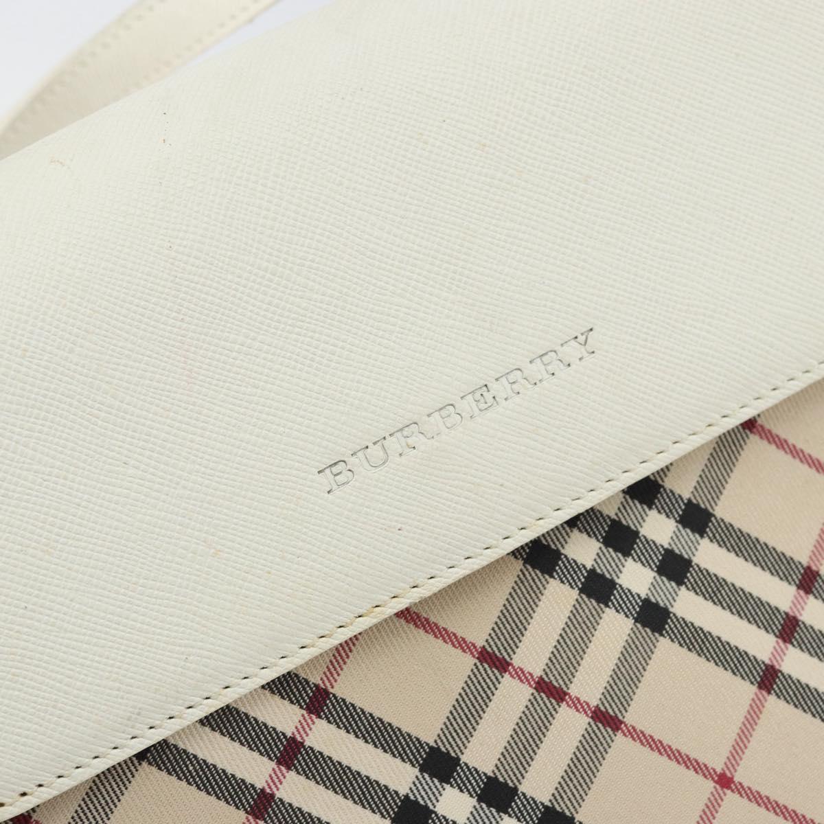 BURBERRY Nova Check Shoulder Bag Canvas White Silver Auth 153062