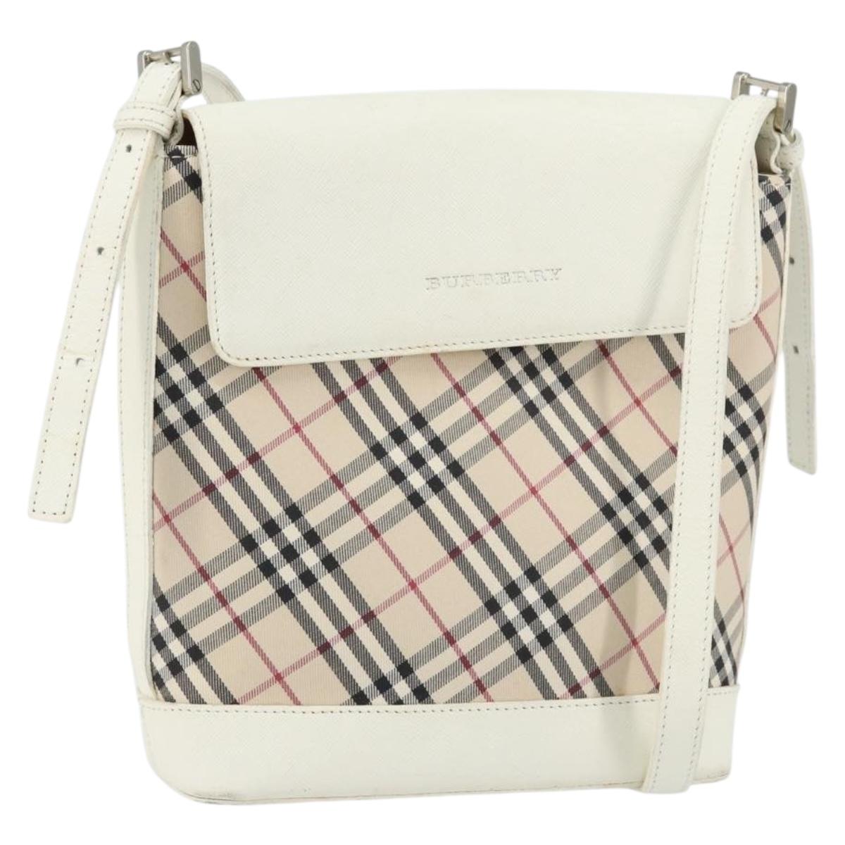 BURBERRY Nova Check Shoulder Bag Canvas White Silver Auth 153062