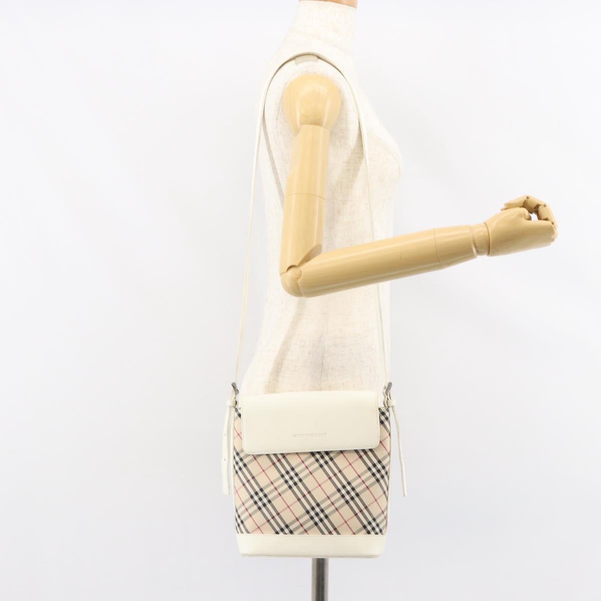 BURBERRY Nova Check Shoulder Bag Canvas White Silver Auth 153062