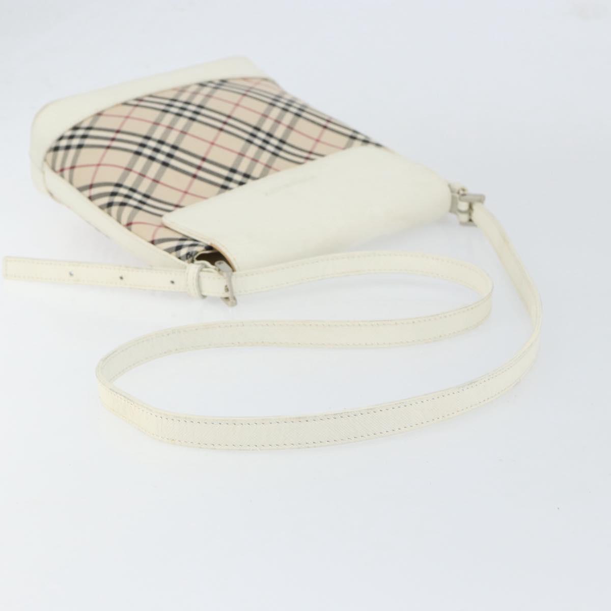 BURBERRY Nova Check Shoulder Bag Canvas White Silver Auth 153062