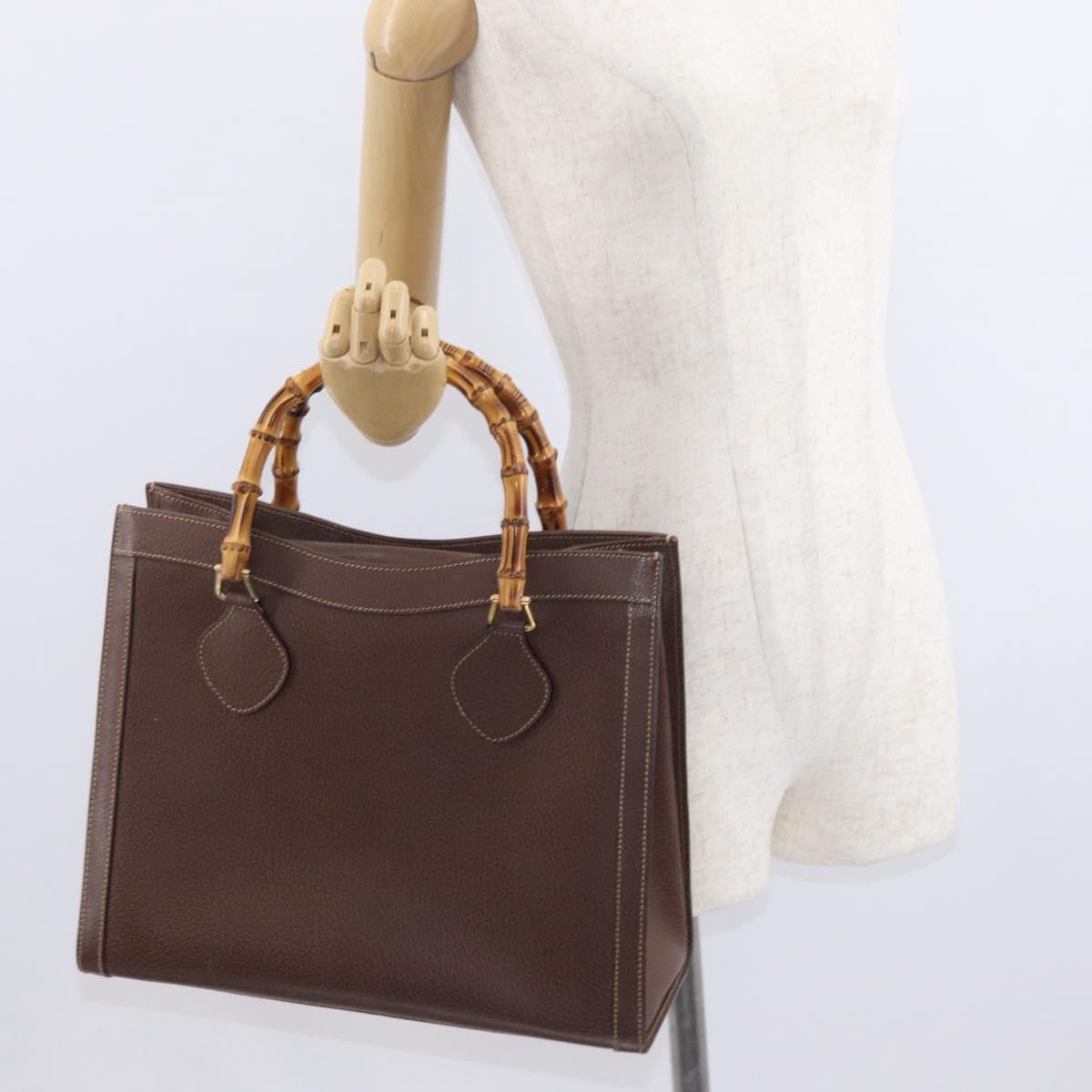 GUCCI Bamboo Tote Bag Leather Brown Gold 002 2853 0260 0 Auth 153064