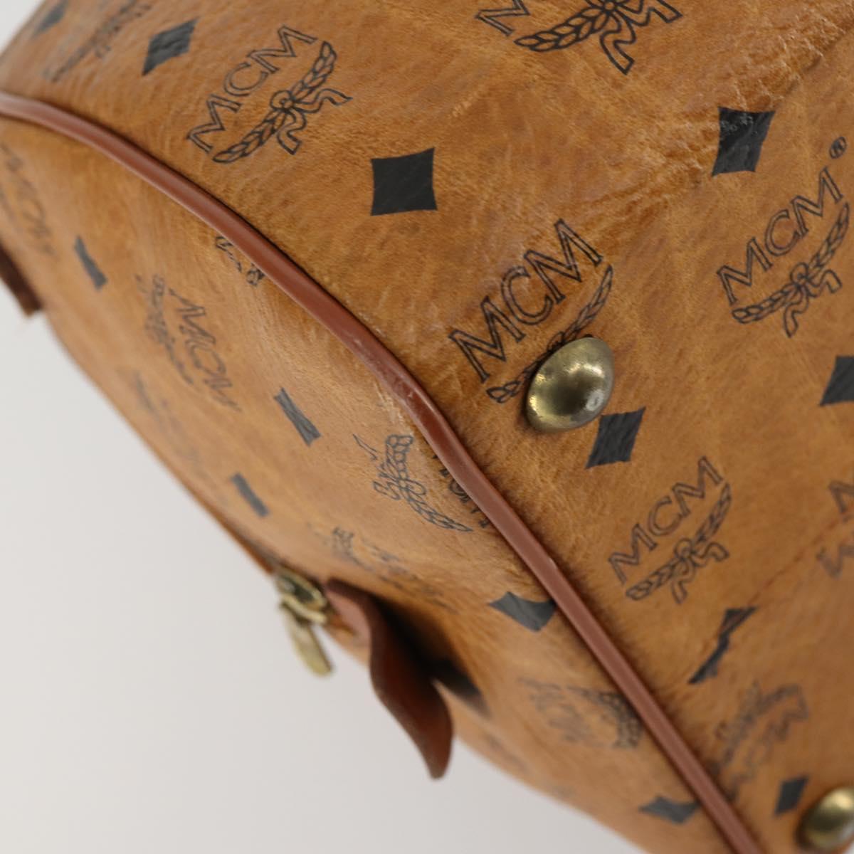 MCM Logogram Vicetos Boston Bag PVC Leather Brown Gold Auth 153065