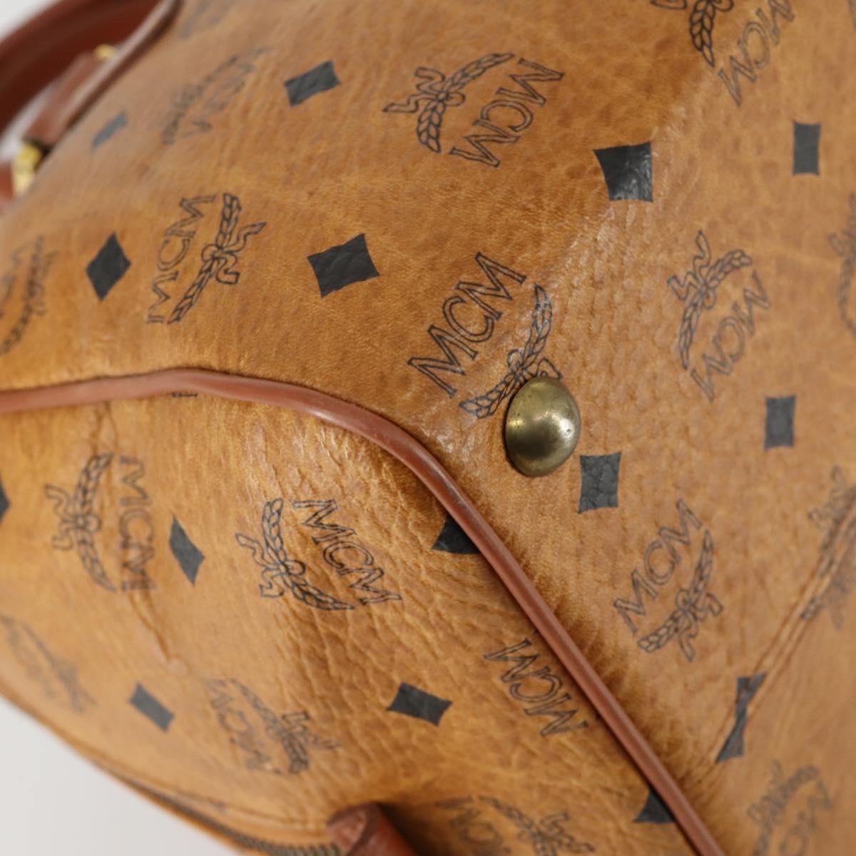 MCM Logogram Vicetos Boston Bag PVC Leather Brown Gold Auth 153065