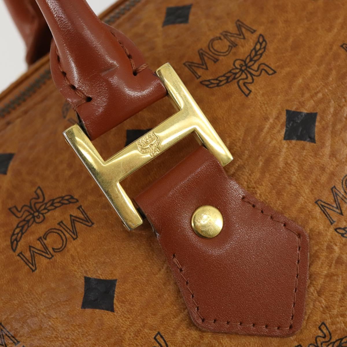 MCM Logogram Vicetos Boston Bag PVC Leather Brown Gold Auth 153065