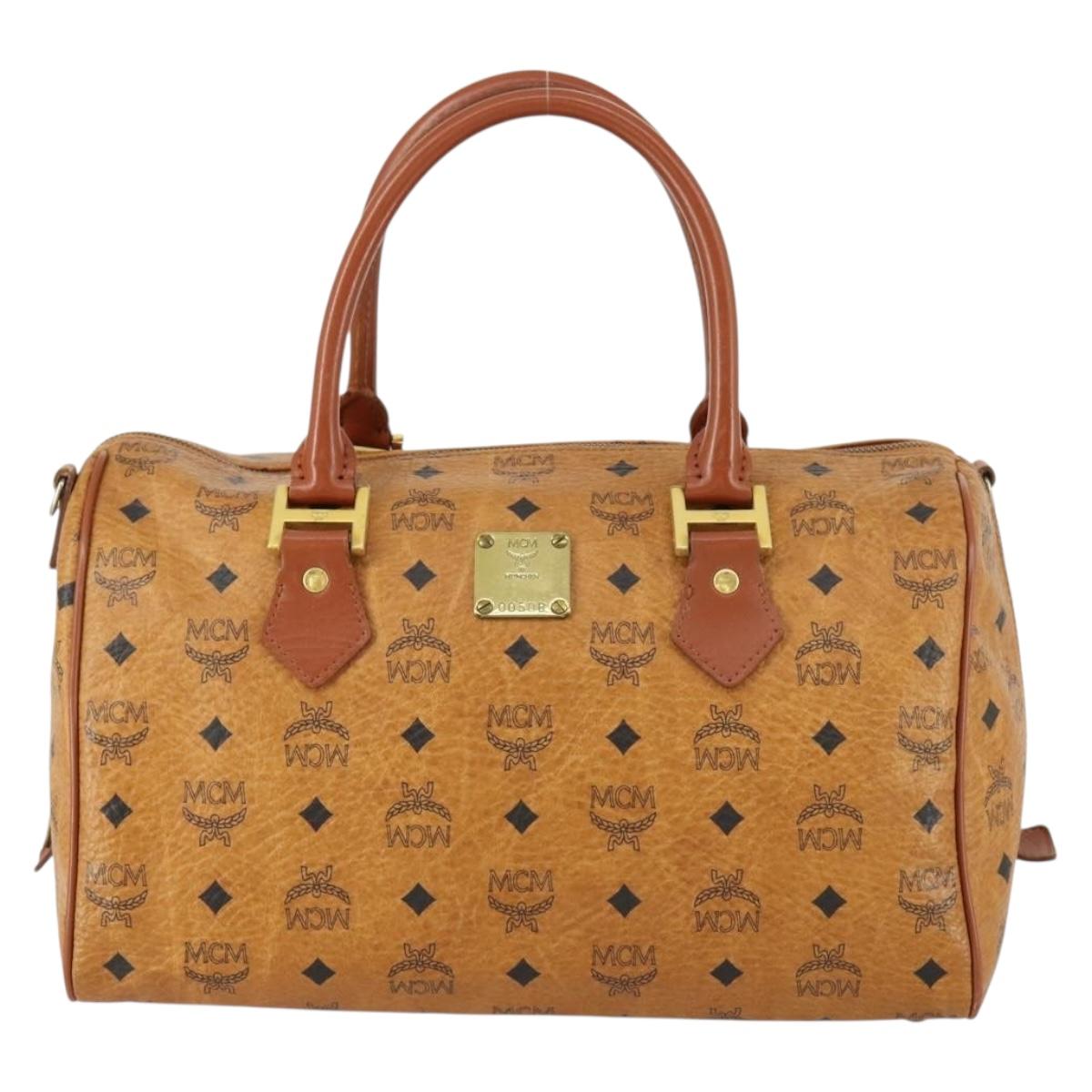 MCM Logogram Vicetos Boston Bag PVC Leather Brown Gold Auth 153065