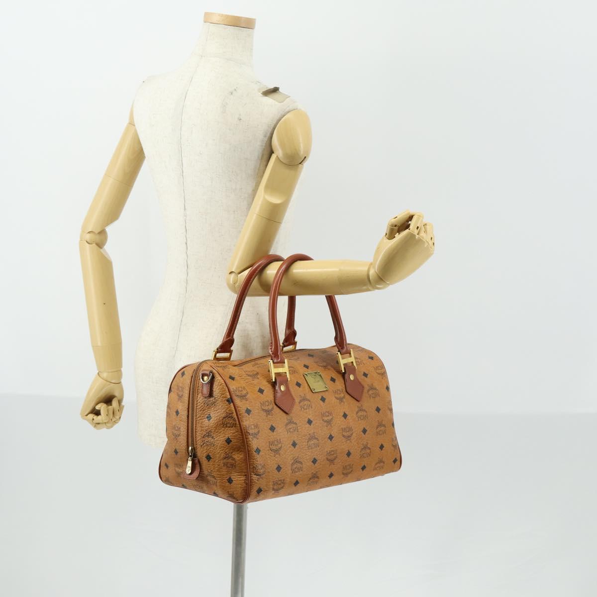 MCM Logogram Vicetos Boston Bag PVC Leather Brown Gold Auth 153065