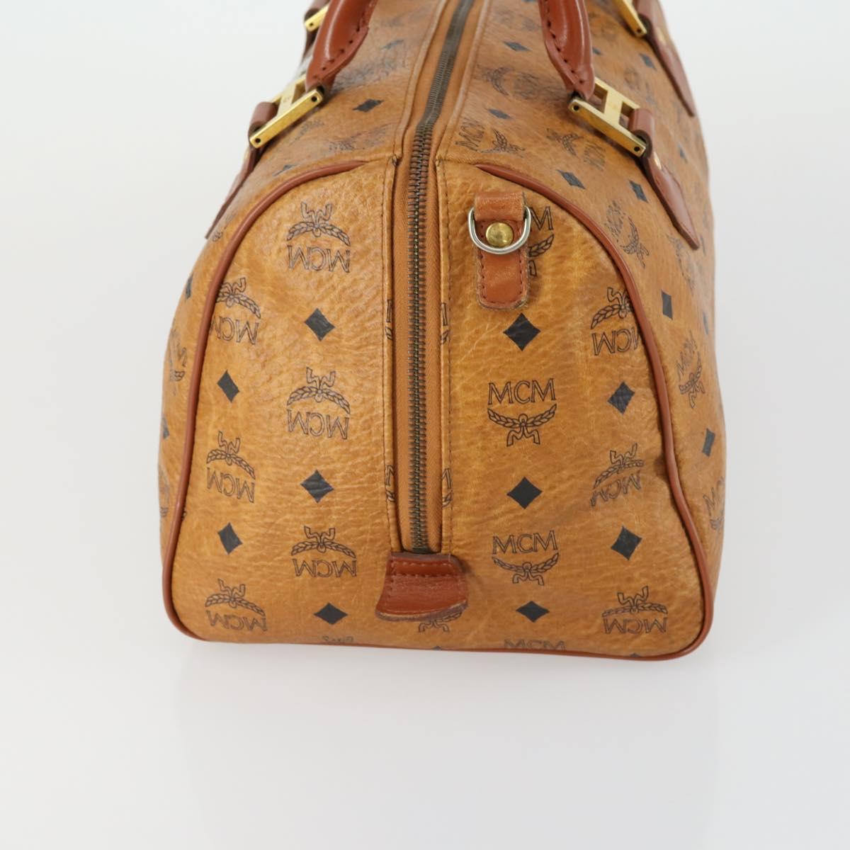 MCM Logogram Vicetos Boston Bag PVC Leather Brown Gold Auth 153065