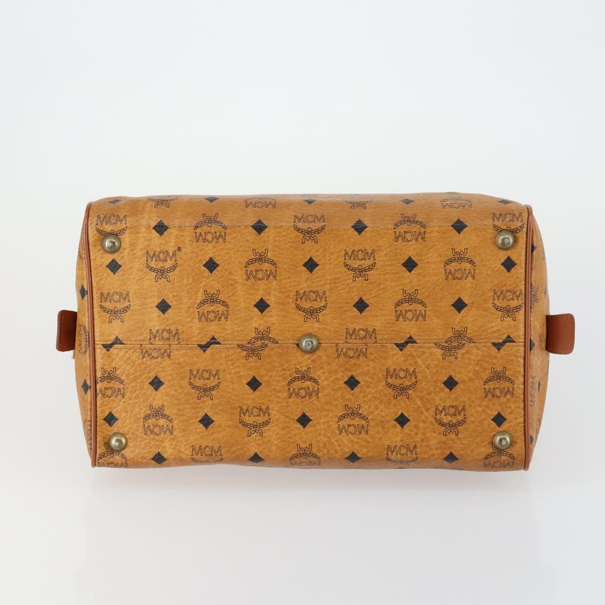 MCM Logogram Vicetos Boston Bag PVC Leather Brown Gold Auth 153065