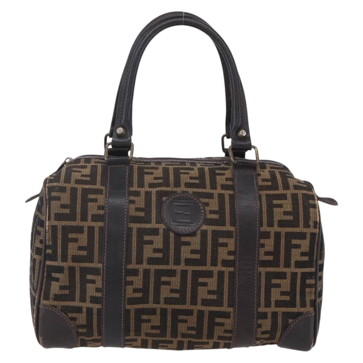 FENDI Zucca Canvas Hand Bag Vintage Black Brown Auth 153066