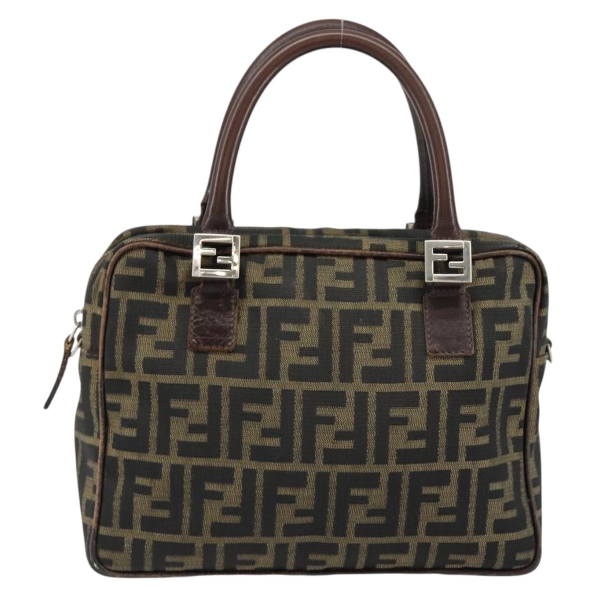 FENDI Zucca Canvas Hand Bag Black Brown Auth 153067