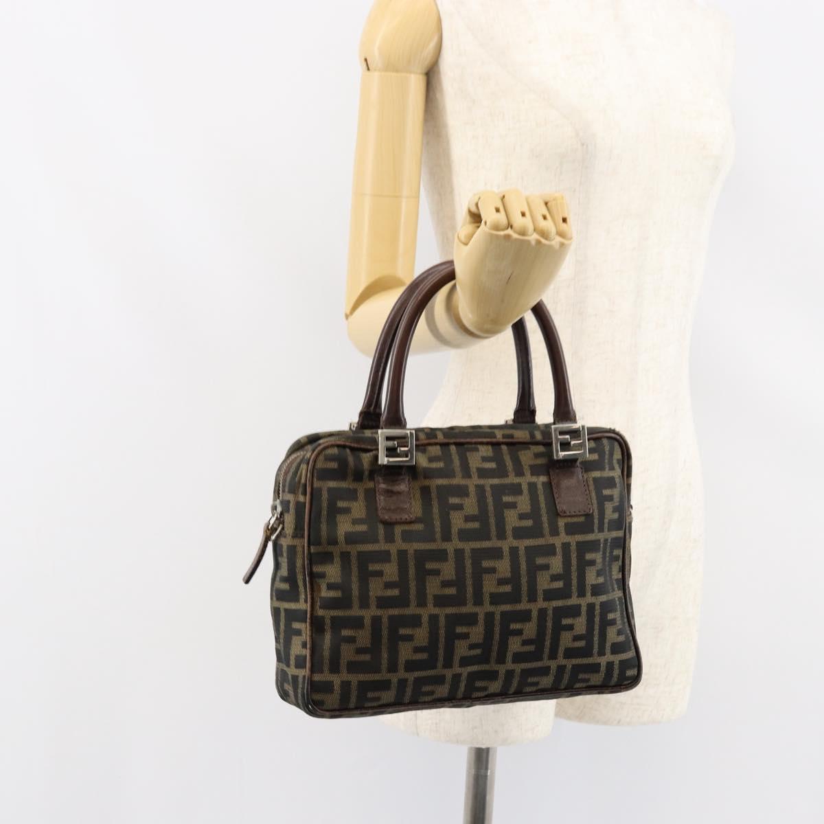 FENDI Zucca Canvas Hand Bag Black Brown Auth 153067