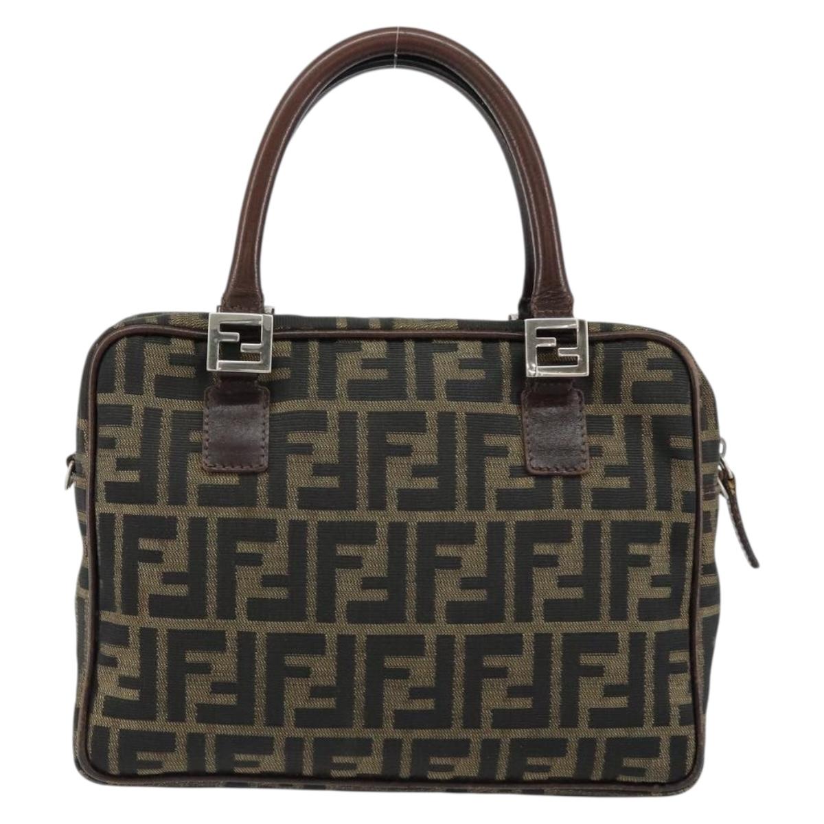 FENDI Zucca Canvas Hand Bag Black Brown Auth 153067