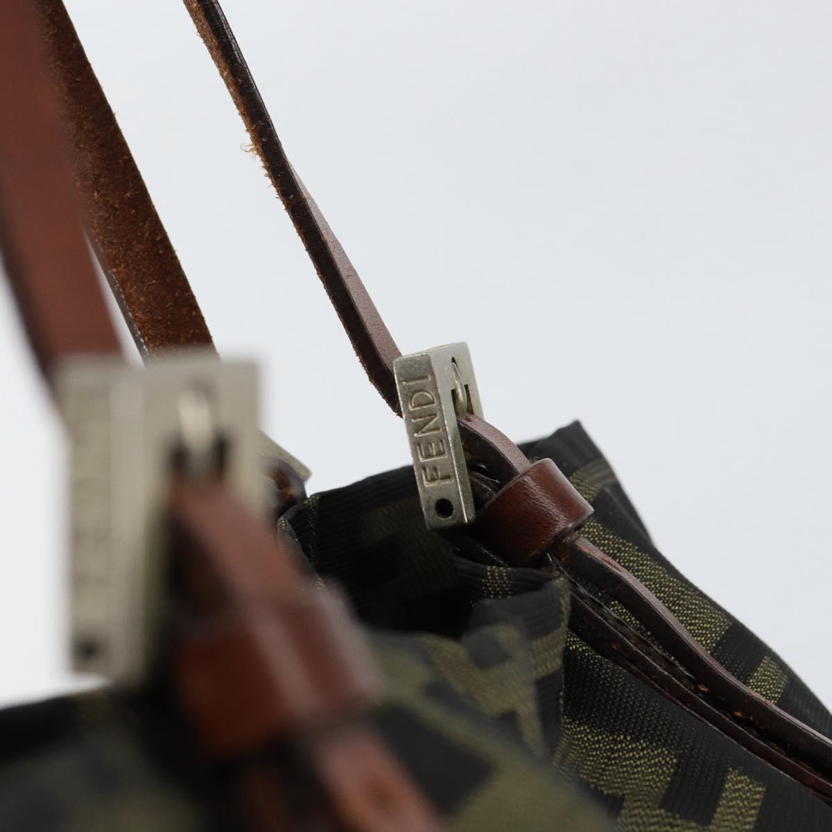 FENDI Zucca Canvas Hand Bag Brown Silver Auth 153068