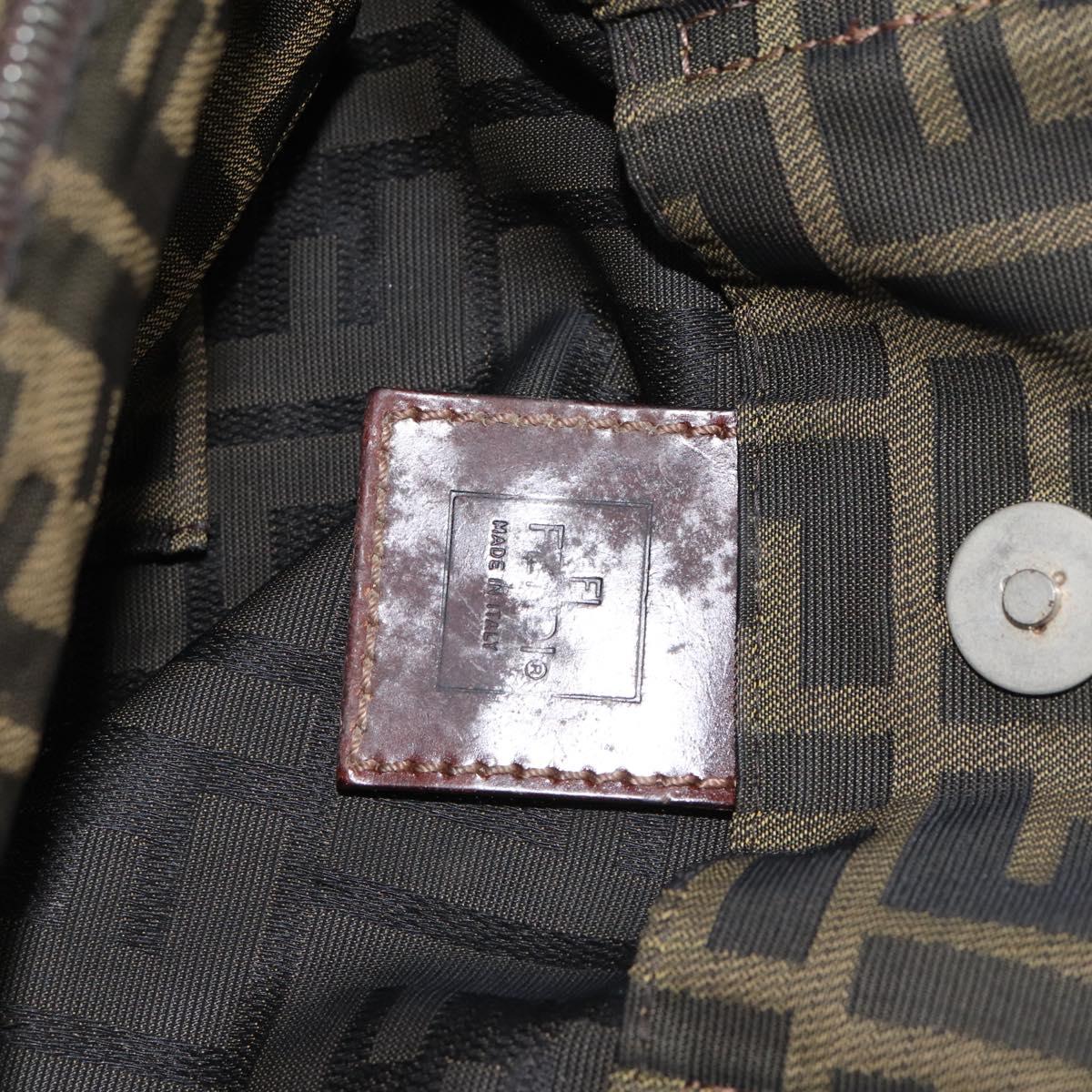 FENDI Zucca Canvas Hand Bag Brown Silver Auth 153068