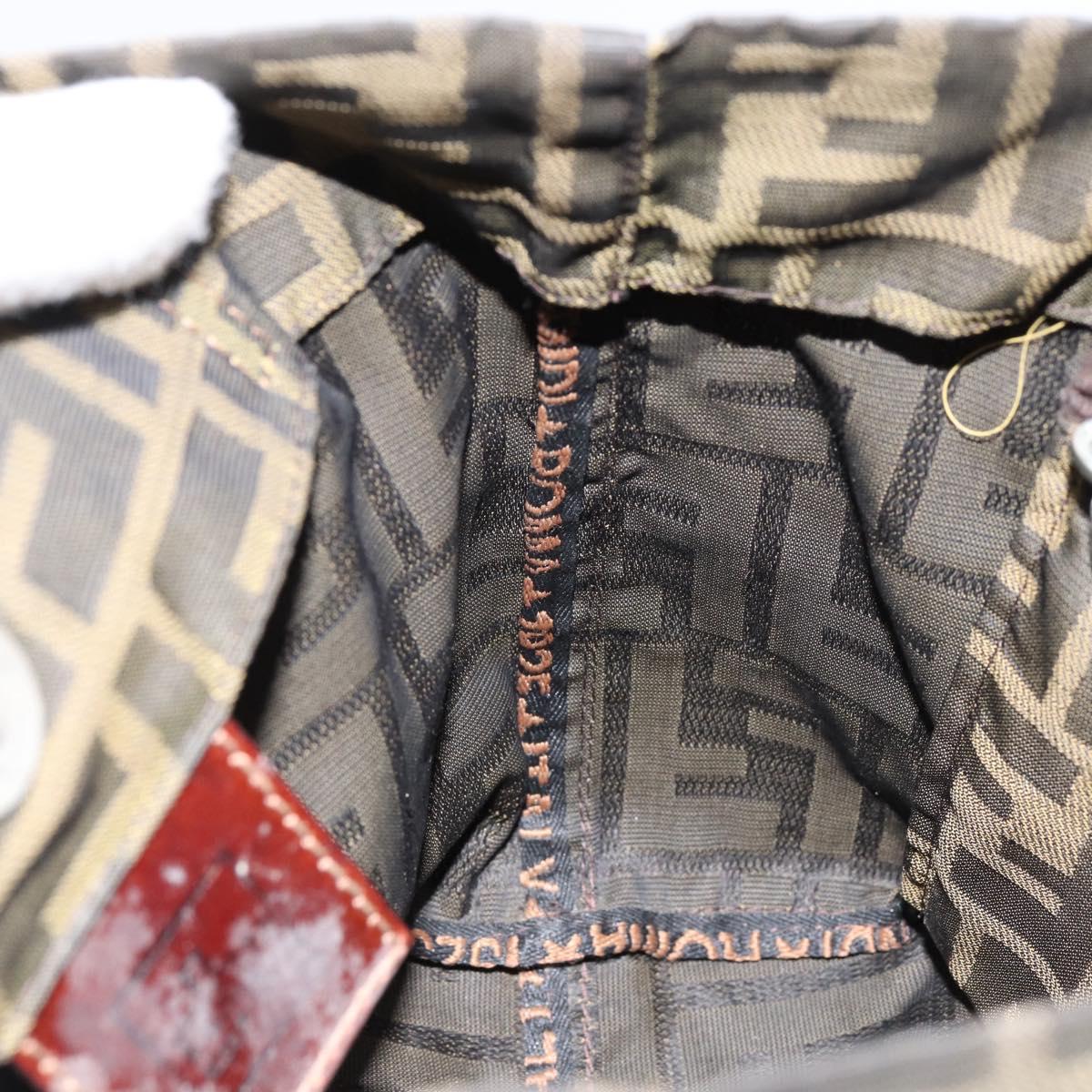 FENDI Zucca Canvas Hand Bag Brown Silver Auth 153068