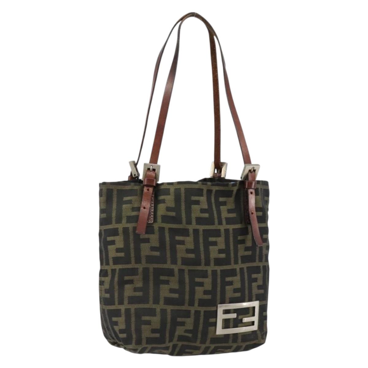 FENDI Zucca Canvas Hand Bag Brown Silver Auth 153068