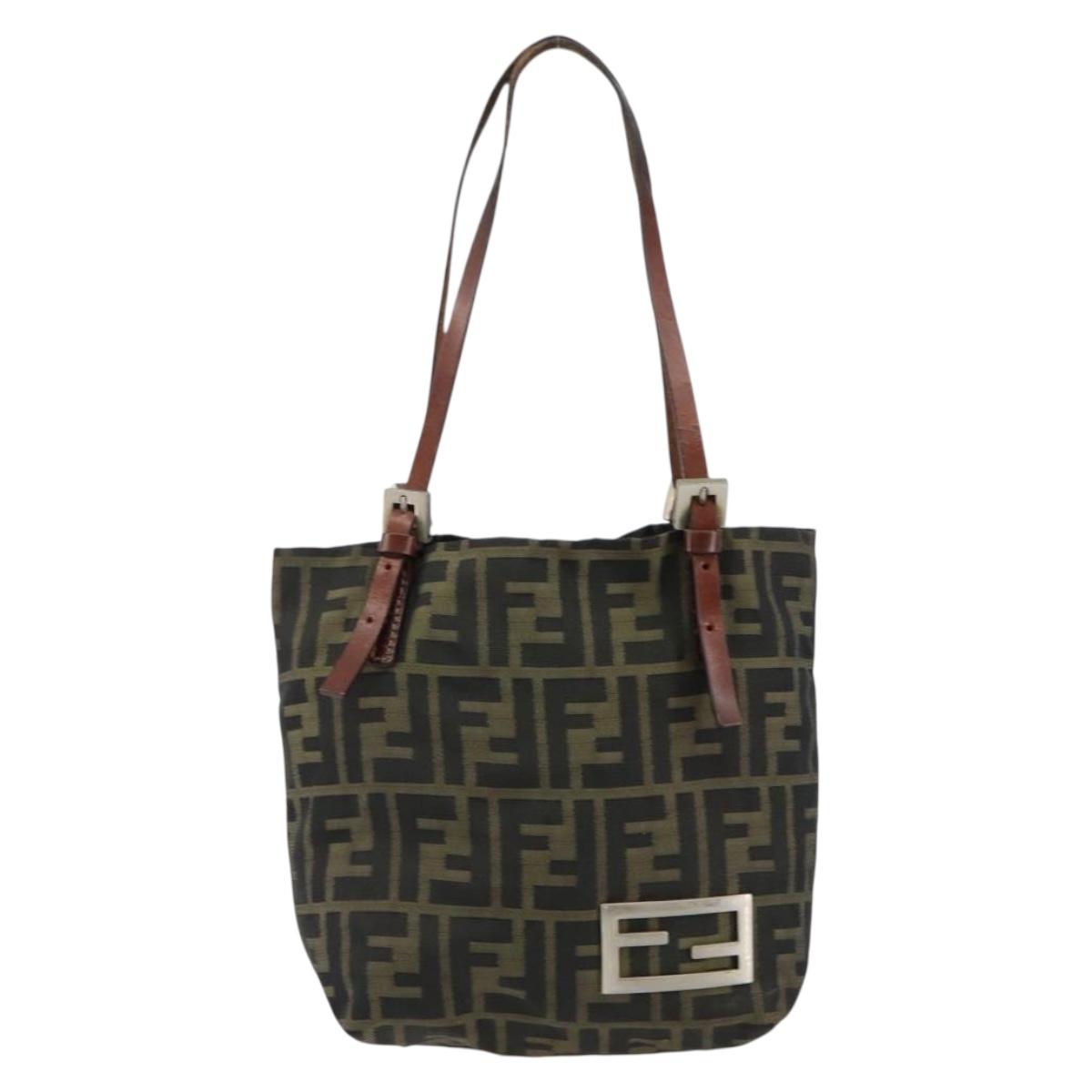 FENDI Zucca Canvas Hand Bag Brown Silver Auth 153068