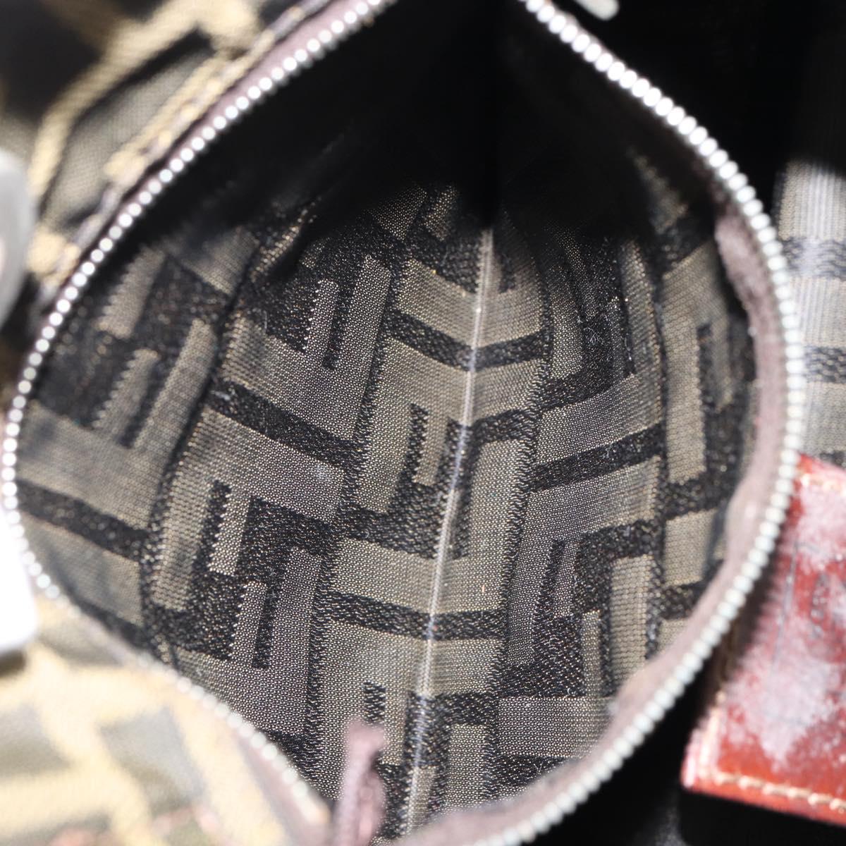 FENDI Zucca Canvas Hand Bag Brown Silver Auth 153068