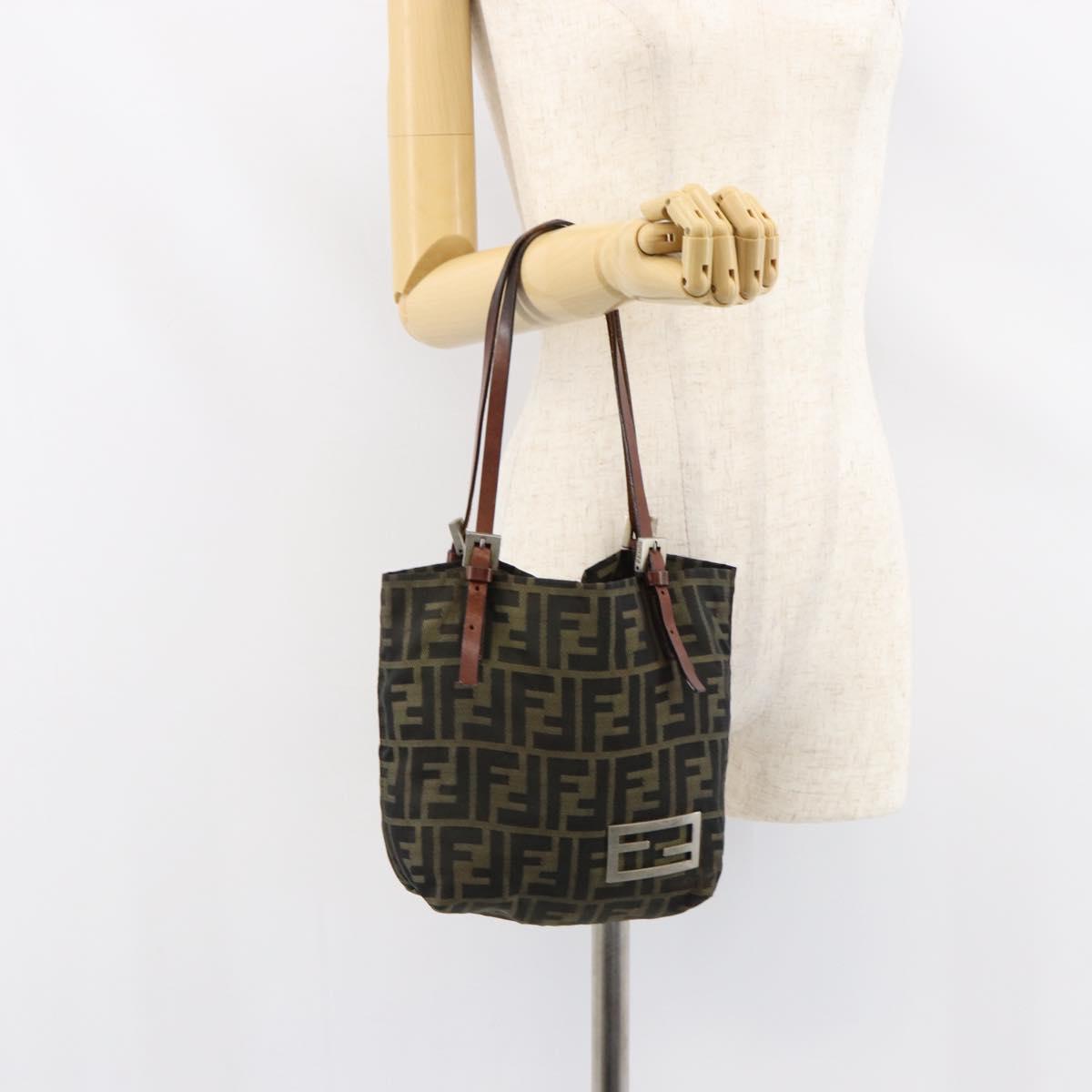 FENDI Zucca Canvas Hand Bag Brown Silver Auth 153068