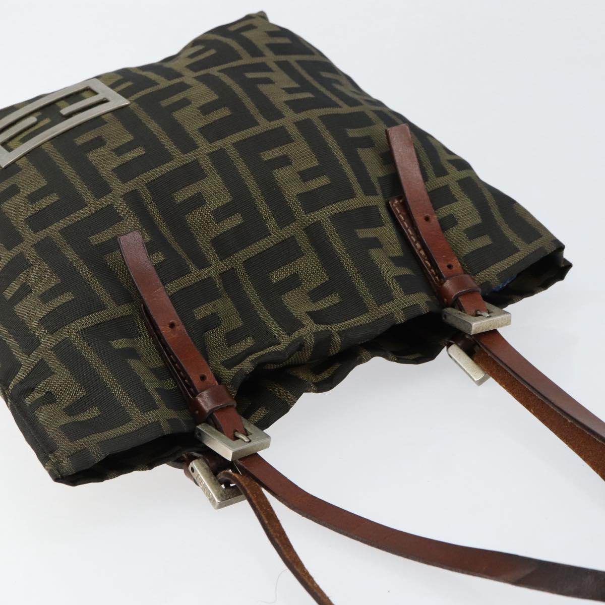 FENDI Zucca Canvas Hand Bag Brown Silver Auth 153068